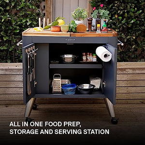 Everdure Mobile Prep Kitchen, 40-Inch Indoor/Outdoor Kitchen Island, Rolling Cart with Lockable Wheels, Equipped with Built-in Cutting Board and Serving Trays, Graphite