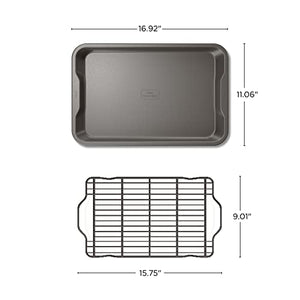 Ninja B32102 Foodi NeverStick Premium Lot de 2 plaques de cuisson antiadhésives, passe au four jusqu'à 500 °F, avec plaque à pâtisserie de 25,4 x 38,1 cm et grille de refroidissement/rôtissage de 25,4 x 38,1 cm, passe au lave-vaisselle, gris