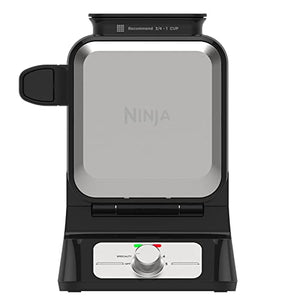 Ninja BW1001 NeverStick PRO, бельгийская вафельница, вертикальный дизайн, 5 настроек оттенка, с чашкой для точного налива и руководством по рецептам, составленным шеф-поваром, черный и серебристый