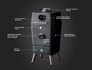 Everdure Barbecue à charbon d'extérieur 4K, fumoir numérique et rôtissoire à convection, système d'allumage électrique à flamme rapide, chauffe le gril en 10 minutes, compatible Bluetooth, panneau de commande LED à écran tactile, graphite