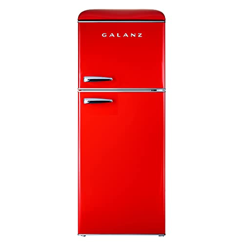 Galanz GLR46TRDER Réfrigérateur compact rétro avec congélateur, mini-réfrigérateur avec double porte, thermostat mécanique réglable, 4,6 pieds cubes, rouge