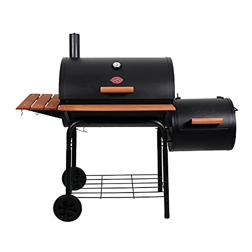 Char-Griller E1224 Smokin Pro 830 平方英寸木炭烤架，带侧火箱，50 英寸，黑色