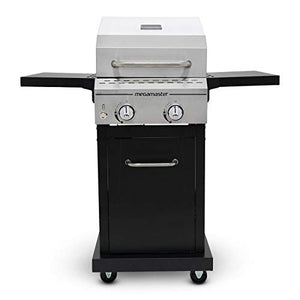 Megamaster 2-Burner Propane Barbecue Gas Grill with Foldable Side Tables, Perfect for Camping, Outdoor Cooking, Patio, Garden Barbecue Grill, 28000 BTUs, Silver and Black, 720-0864MA