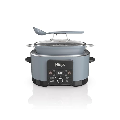 Ninja MC1001 Foodi PossibleCooker PRO Olla múltiple de 8.5 cuartos, con olla de cocción lenta 8 en 1, horno holandés, vaporizador, cuchara integrada con tapa de vidrio, antiadherente, olla apta para horno hasta 500 °F, sal marina gris