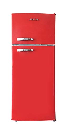 आरसीए आरएफआर786-रेड 2 डोर अपार्टमेंट साइज रेफ्रिजरेटर फ्रीजर के साथ, 7.5 घन मीटर। फीट, रेट्रो रेड