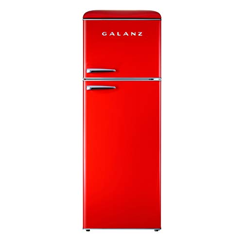 Galanz GLR12TRDEFR 冰箱，双门冰箱，可调节电子恒温器控制，带顶部安装冷冻室，复古红色，12.0 立方英尺