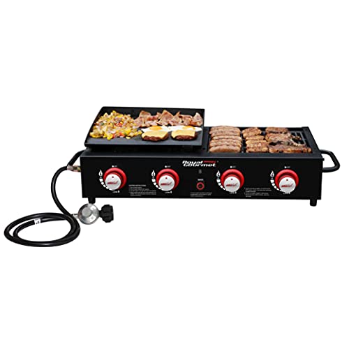Royal Gourmet GD4002T Tailgater 桌面燃气烧烤炉，4 燃烧器便携式丙烷烧烤炉组合，用于后院或户外烧烤烹饪，40,000 BTU，黑色