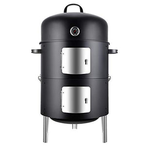 Realcook Fumoir à charbon de bois vertical en acier de 43,2 cm, barbecue rond robuste pour la cuisine en plein air, noir