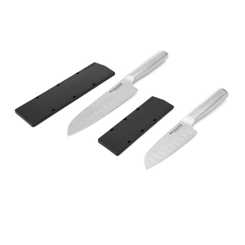 KitchenAid Gourmet 2 Piece Forged Santoku Knife Set with Custom-Fit Blade  Covers, 5-inch, 7-inch, Sharp Kitchen Knives, High-Carbon Japanese  Stainless