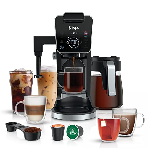 Ninja CFP301 DualBrew Pro 专业 12 杯滴滤机，带玻璃水瓶，单份咖啡粉，与 K-Cup 咖啡包兼容，具有 4 种冲泡风格，起泡器和独立热水系统，黑色
