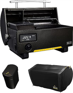HALO Prime 300 Rechargeable Battery Powered Pellet Grill Bundle with cover and Battery