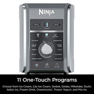 Ninja NC501 CREAMi Deluxe 11-in-1-Eiscreme- und Tiefkühl-Leckerei-Hersteller für Eiscreme, Sorbet, Milchshakes, Tiefkühlgetränke und mehr, 11 Programme, mit 2 Pint-Behältern in XL-Familiengröße, perfekt für Kinder, Silber