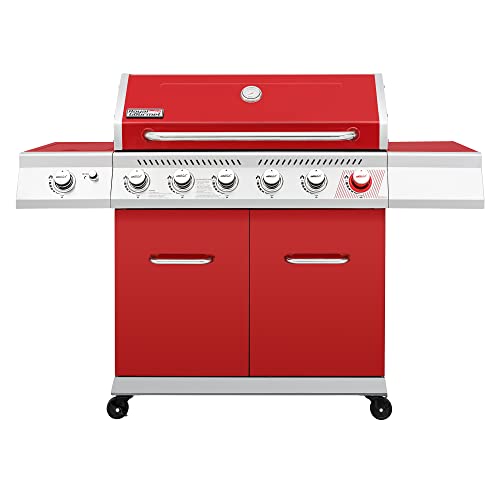Royal Gourmet GA6402R Barbecue au gaz propane à 6 brûleurs avec brûleur de saisie et brûleur latéral, 74 000 BTU, barbecue de style armoire pour grillades en plein air et cuisine dans le jardin, rouge