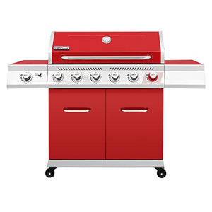 Royal Gourmet GA6402R 6-Burner BBQ Propane Gas Grill with Sear Burner and Side Burner, 74,000 BTU, Cabinet Style Barbecue Grill for Outdoor Grilling and Backyard Cooking, Red