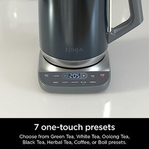 निंजा KT200BL प्रिसिजन टेम्परेचर इलेक्ट्रिक केतली, 1500 वॉट, BPA फ्री, स्टेनलेस, 7-कप क्षमता, होल्ड टेम्प सेटिंग, ब्लू स्टेनलेस