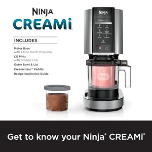 Ninja NC301 CREAMi 冰淇淋机，适用于冰淇淋、混合饮料、奶昔、冰糕、冰沙碗等，7 个一键式程序，带 (2) 品脱容器和盖子，尺寸紧凑，非常适合儿童，银色
