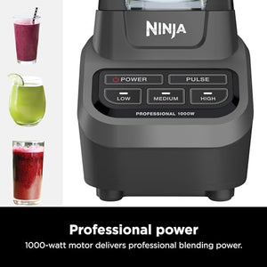 Ninja BL610 专业 72 盎司台面搅拌机，具有 1000 瓦底座和全面粉碎技术，适用于冰沙、冰和冷冻水果，黑色，9.5 英寸长 x 7.5 英寸宽 x 17 英寸高
