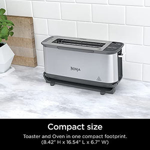 Ninja ST101 Foodi 二合一翻盖烤面包机，2 片容量，紧凑型烤箱，零食机，再加热，除霜，1500 瓦，不锈钢