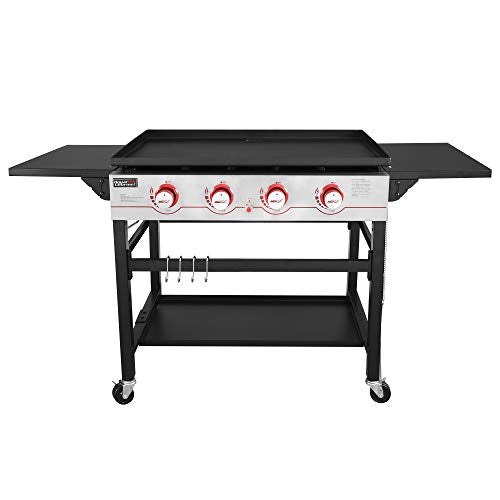 Royal Gourmet GB4000 36-inch 4-Burner Flat Top Propane Gas Grill Griddle, for BBQ, Camping, Red