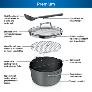ننجا CW202GY Foodi NeverStick Possible Pot، Premium Set with 7-quart Capacity Pot، Roasting Rack، Glass Lid & Integrated Spoon، نان اسٹک، پائیدار اور 500°F تک محفوظ اوون، سمندری نمک گرے