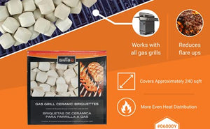 Mr. Bar-BQ 06000Y Briquettes autonettoyantes pour barbecue à gaz en céramique, remplacement pour pierres de lave, cuisson plus propre, briquettes de barbecue à gaz pour barbecue, EMW8015680, 60 pièces