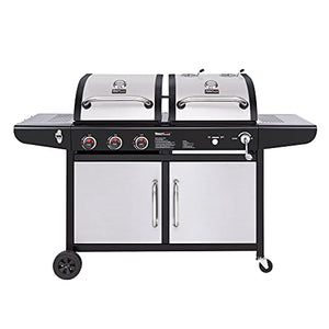 Royal Gourmet ZH3002SN 3-Burner 25,500-BTU Dual Fuel Gas and Charcoal Grill Combo, Cabinet Style, Outdoor BBQ Garden Barbecue Cooking, Silver
