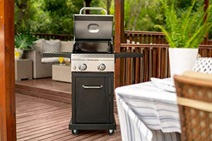 Megamaster Barbecue à gaz propane à 2 brûleurs avec tables d'appoint pliables, parfait pour le camping, la cuisine en plein air, la terrasse, le barbecue de jardin, 28 000 BTU, argent et noir, 720-0864MA