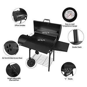 Royal Gourmet CC1830SC Charcoal Grill Offset Smoker with Cover