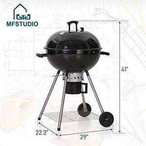 MFSTUDIO 22 英寸水壶木炭烤架，搪瓷盖子和碗，带滑出式集灰器，适用于烧烤、庭院、后院、野餐，黑色