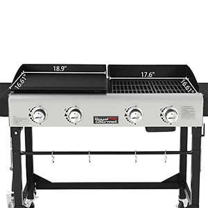 Royal Gourmet GD401 Portable Propane Gas Grill and Griddle Combo with Side Table | 4-Burner, Folding Legs,Versatile, Outdoor | Black 66 Inch
