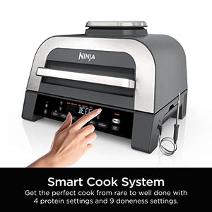Ninja DG551 Foodi Smart XL Домашний гриль 6-в-1 с функциями жарки, жарки, запекания, поджаривания и обезвоживания, термометр Foodi Smart, 2-го поколения, черный/серебристый