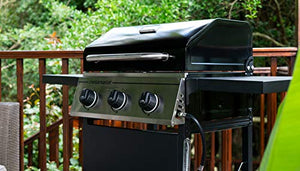 Megamaster 3 燃烧器丙烷燃气烧烤炉，带 2 个可折叠边桌，30000 BTU，非常适合露营、户外烹饪、庭院和花园烧烤炉，银色和黑色，720-0988EA…