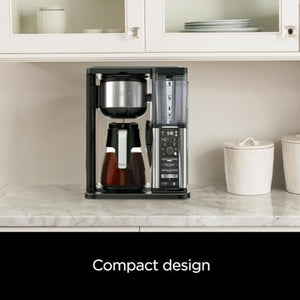 Ninja CM401 专业 10 杯咖啡机，具有 4 种冲泡方式，适合研磨咖啡，内置水箱，折叠式起泡器和玻璃水瓶，黑色