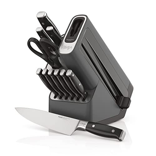 Ninja K32012 Foodi NeverDull 高级刀具系统，12 件套刀座套装，带内置磨刀器，德国不锈钢刀具，黑色