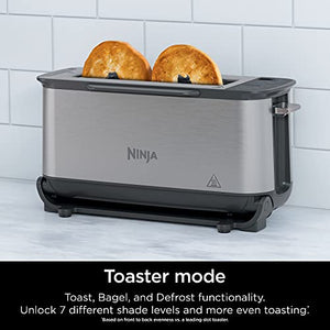 Ninja ST101 Foodi 二合一翻盖烤面包机，2 片容量，紧凑型烤箱，零食机，再加热，除霜，1500 瓦，不锈钢