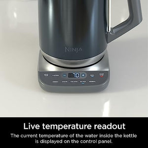 Ninja KT200BL 精密温度电热水壶，1500 瓦，不含 BPA，不锈钢，7 杯容量，保温设置，蓝色不锈钢