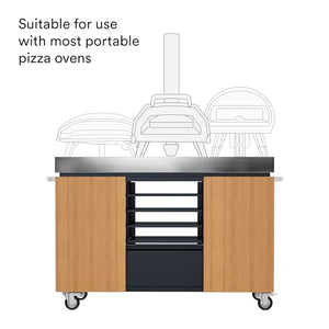 Everdure Estación para horno de pizza - Carro de preparación con encimera de acero inoxidable, cuatro estantes deslizables para pizzas, sobre ruedas para portabilidad - Complemento perfecto para su horno de pizza al aire libre