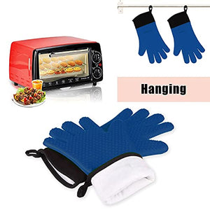 GEEKHOM Silicone BBQ Gloves, Heat Resistant Kitchen Oven Mitts, Waterproof Oven Gloves, BBQ Grill Accessories for Baking, Fryer, Smoker, Weber, Pizza, Microwave, Non-Slip Oil Resistant (Royal Blue)