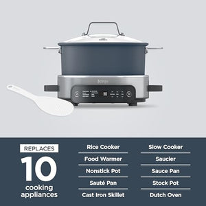 Ninja MC1101 Foodi Everyday Possible Cooker Pro, versatilidad 8 en 1, 6.5 QT, cocción en una olla, reemplaza 10 herramientas de cocina, cocción más rápida, capacidad familiar, control de temperatura ajustable, azul medianoche