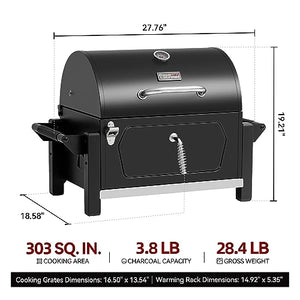 Royal Gourmet CD1519 便携式木炭烤架，带两个侧手柄，紧凑型户外木炭烤架，带开瓶器，适用于旅行野餐尾门和露营地烹饪，黑色