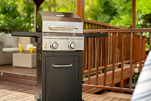 Megamaster 2 燃烧器丙烷烧烤炉，带可折叠边桌，非常适合露营、户外烹饪、庭院、花园烧烤炉，28000 BTU，银色和黑色，720-0864MA