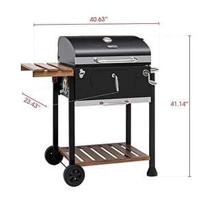 Royal Gourmet CD1824M 24-Inch Charcoal Grill, BBQ Smoker with Handle and Folding Table, Perfect for Outdoor Patio, Garden and Backyard Grilling, Black, Medium