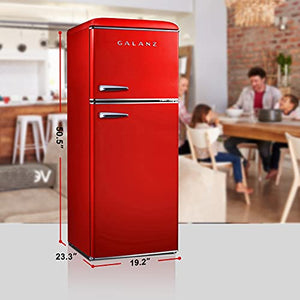 Galanz GLR46TRDER Компактный холодильник в стиле ретро с морозильной камерой Мини-холодильник с двойной дверью, регулируемым механическим термостатом, 4,6 куб. футов, красный
