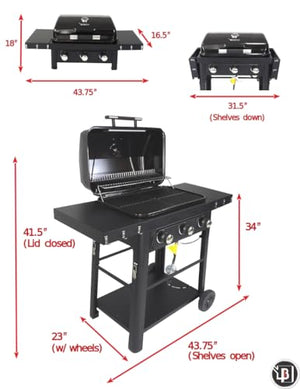 Brand-Man Grills Bronco 2-3 Burner Portable Liquid Propane Gas Grill BBQ - 27000 BTU Super Hot - 6 Tool Holder - Warming Rack - Perfect for Home, Office and Tailgating