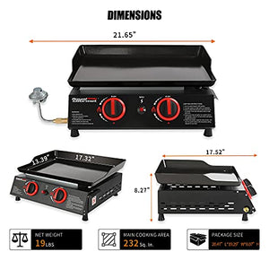 Royal Gourmet PD1203A 18-Inch 2-Burner Portable Tabletop Griddle, 16,000 BTU Propane Gas Grill Tabletop Usa for Patio, Deck, Backyard, Tailgating, Camping and Picnic, Black