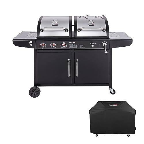 Royal Gourmet ZH3002C 双燃料 3 燃烧器燃气和木炭烧烤炉组合，带盖，橱柜设计，户外烧烤派对和烹饪，黑色