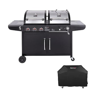 Royal Gourmet ZH3002C Dual Fuel 3-Burner Gas and Charcoal Grill Combo with Cover, Cabinet Design, Outdoor BBQ Party and Cooking, Black