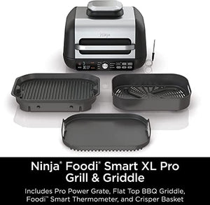 Ninja IG651 Foodi Smart XL Pro 7-in-1 انڈور گرل/گرڈل کومبو کا استعمال گرڈل ایئر فرائی ڈیہائیڈریٹ اور مزید اسمارٹ تھرمامیٹر کے ساتھ کھولا یا بند کیا گیا (تجدید) (سیاہ)