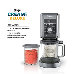 Ninja NC501 CREAMi Deluxe Machine à glace et friandises glacées 11 en 1 pour crème glacée, sorbet, milkshakes, boissons glacées et plus encore, 11 programmes, avec 2 récipients à pinte de taille familiale XL, parfait pour les enfants, argent