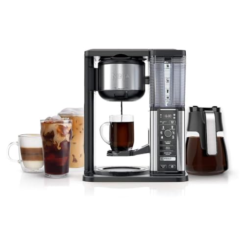Ninja CM401 Specialty 10-Tassen-Kaffeemaschine mit 4 Brüharten für gemahlenen Kaffee, integriertem Wasserbehälter, klappbarem Milchaufschäumer und Glaskaraffe, Schwarz